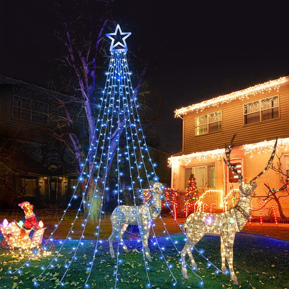 Christmas Decorations Star String Lights, 320 LEDs Outdoor Waterfall Tree Lig...