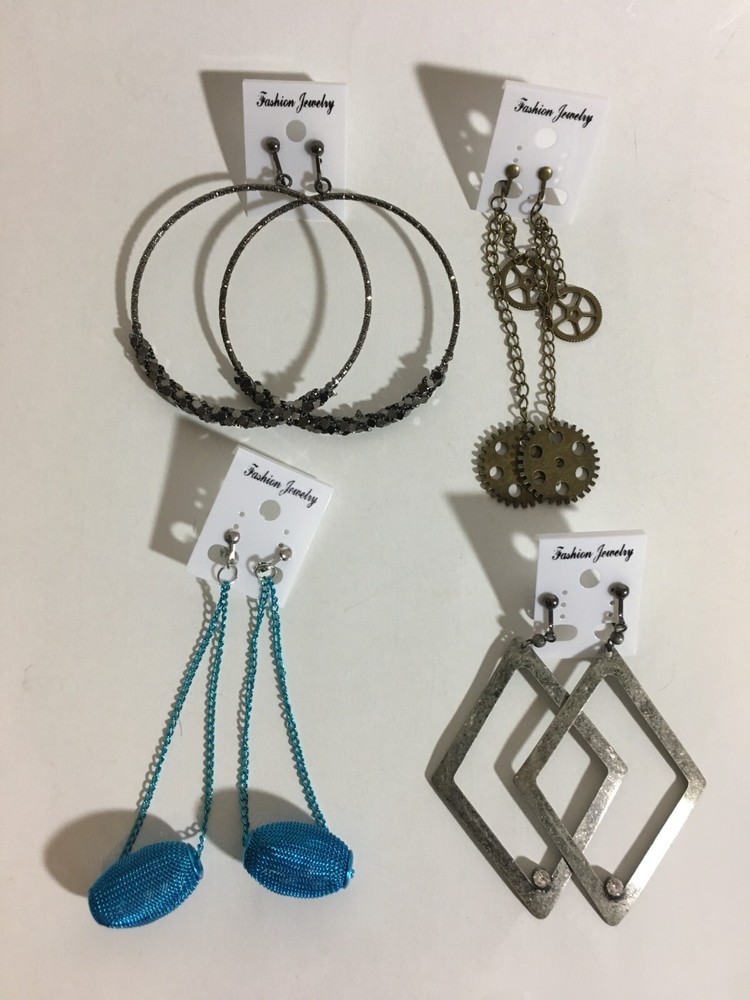 Mothers Day Gift Large Resin Metal Chain Clip Earrings 4 Pair Dangle USA Made E6-image