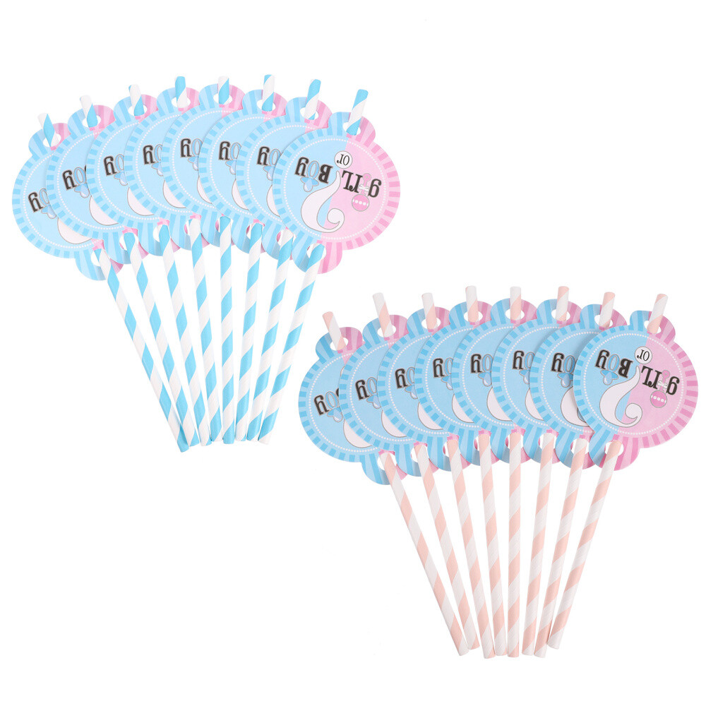 32 Pcs Pink Gender Reveal Coffee Straws for Baby Shower Party Supplies