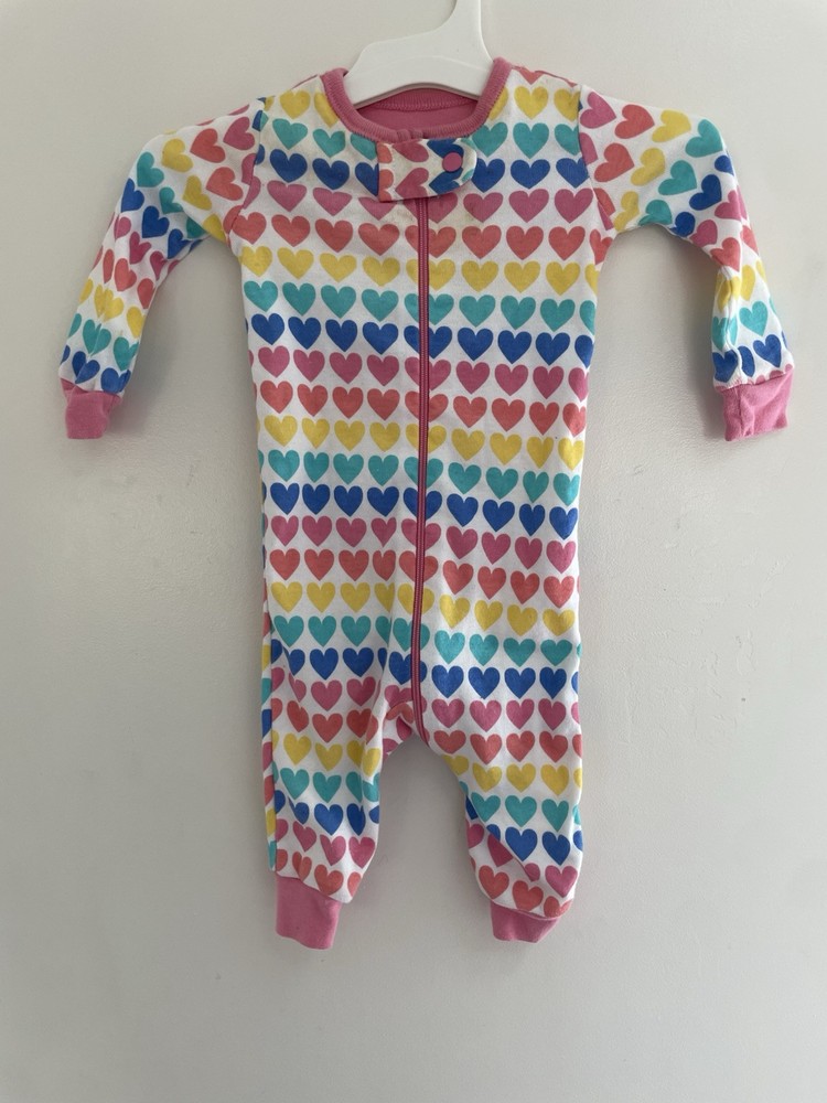 TCP Baby Girl Colorful Rainbow Hearts 100% Cotton Long Sleeve 1-Piece White 0-3M