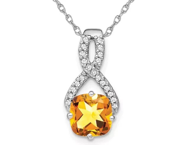 2Ct Cushion Cut Simulated Citrine Women Pendant 14K White Gold Plated with Chain