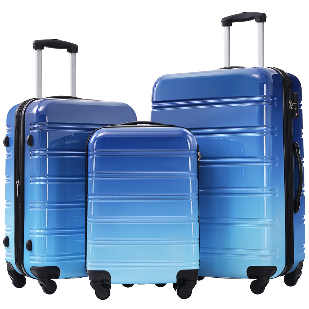 3 Piece Gradient Color Expandable Suitcase W/ Spinner Wheels Lock Lightweight