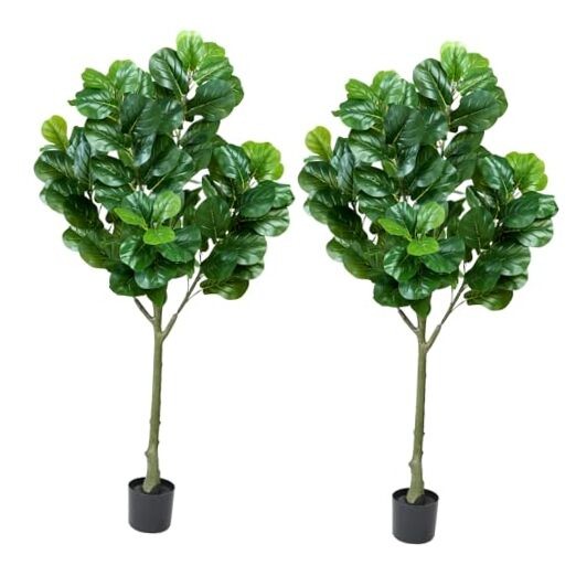 6-Foot Artificial Fiddle Leaf Fig Tree Set of 2 Large Faux Plants