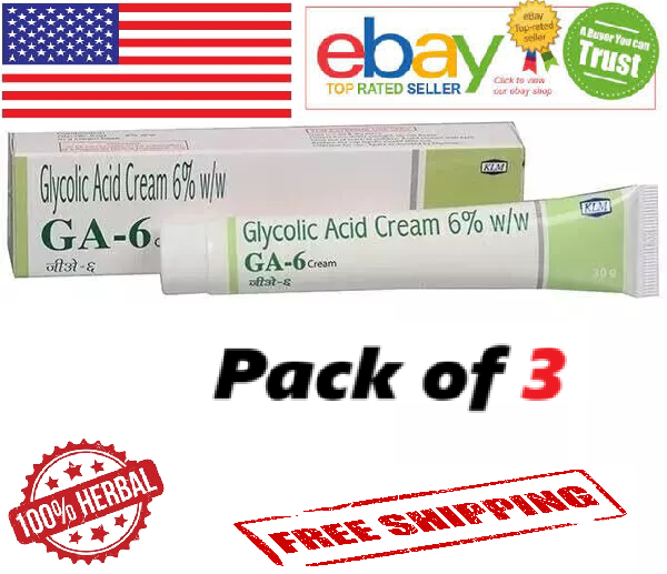 3x 100%Natural GA-6 Glycolic Acid 6% Cream for all Skin Types - 30gm (Free Ship)