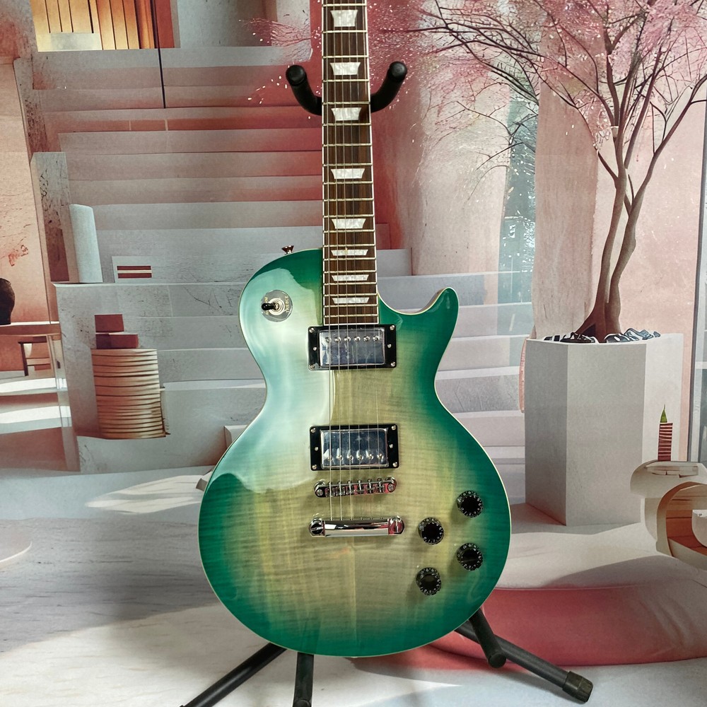 Hot sale LP electric guitar Christmas color matching Flame maple top in stock-image