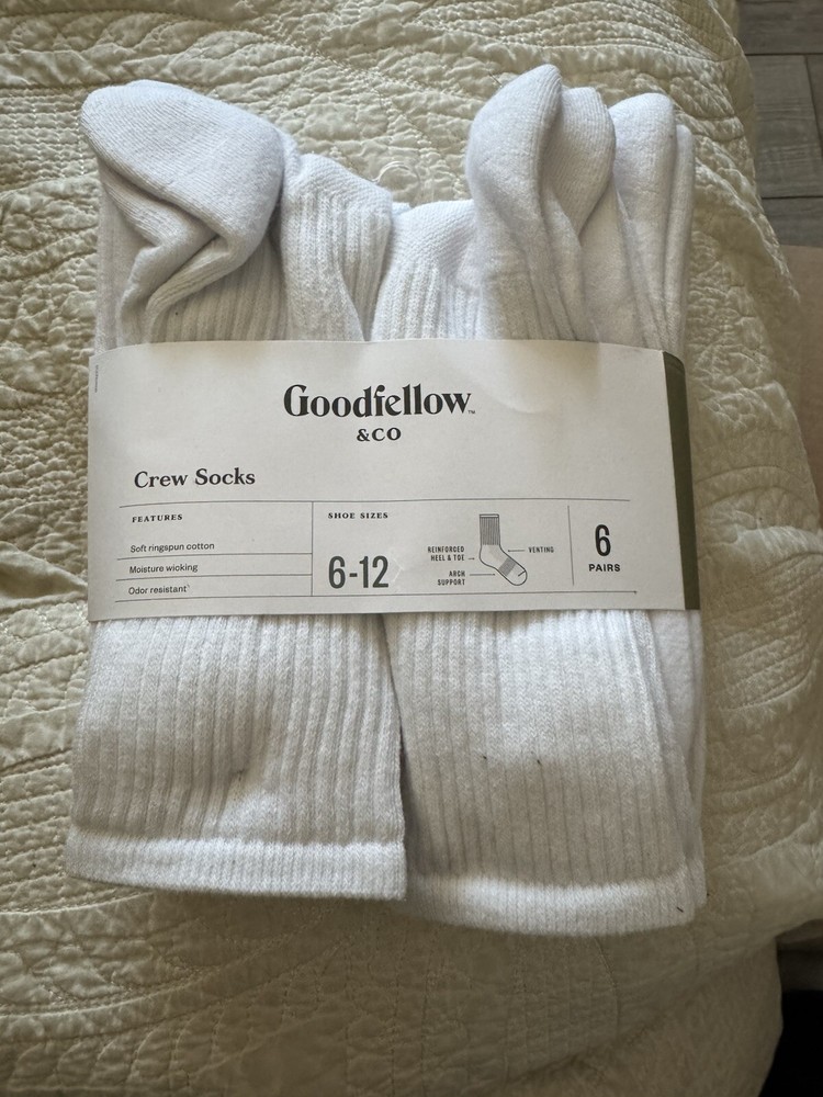 Goodfellow & Co Mens Soft Venting Arch Support Crew Socks 6-Pack White