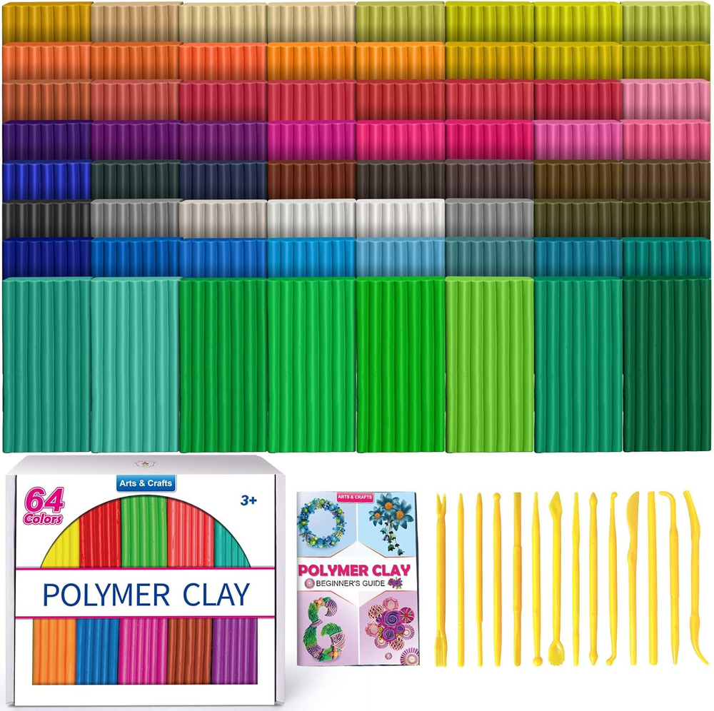Polymer Clay Kit, 64 Colors Modeling Clay, DIY Oven Bake Molding Clay for Kids w