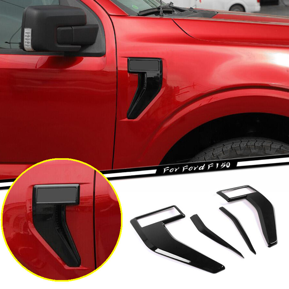 For 2021-2023 Ford F150 F-150 Gloss Black Fender Side Vent Outlet Trim Cover 4P