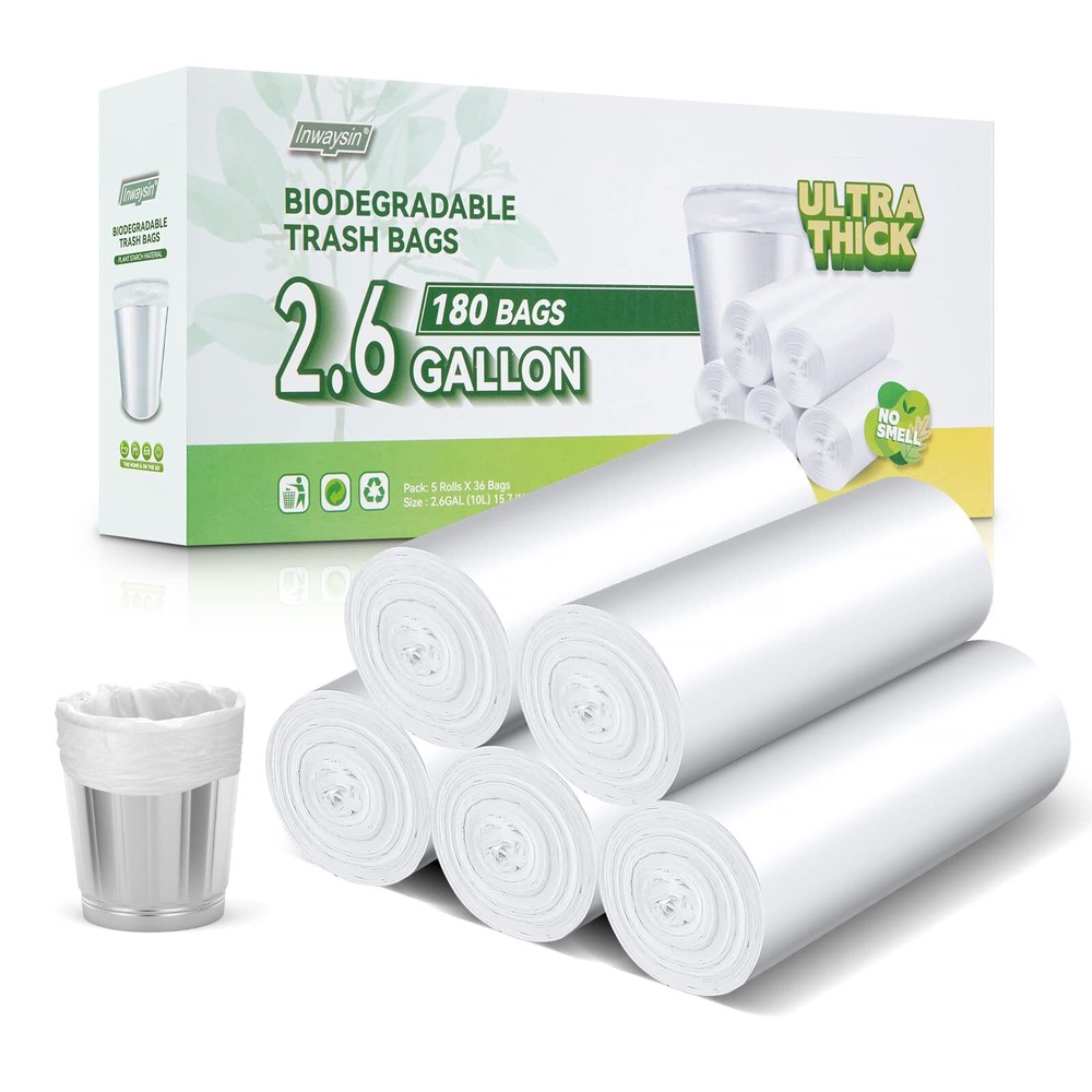 Biodegradable 2.6 Gallon Trash Bags, 180 Count, Scented Free, Translucent, Th...