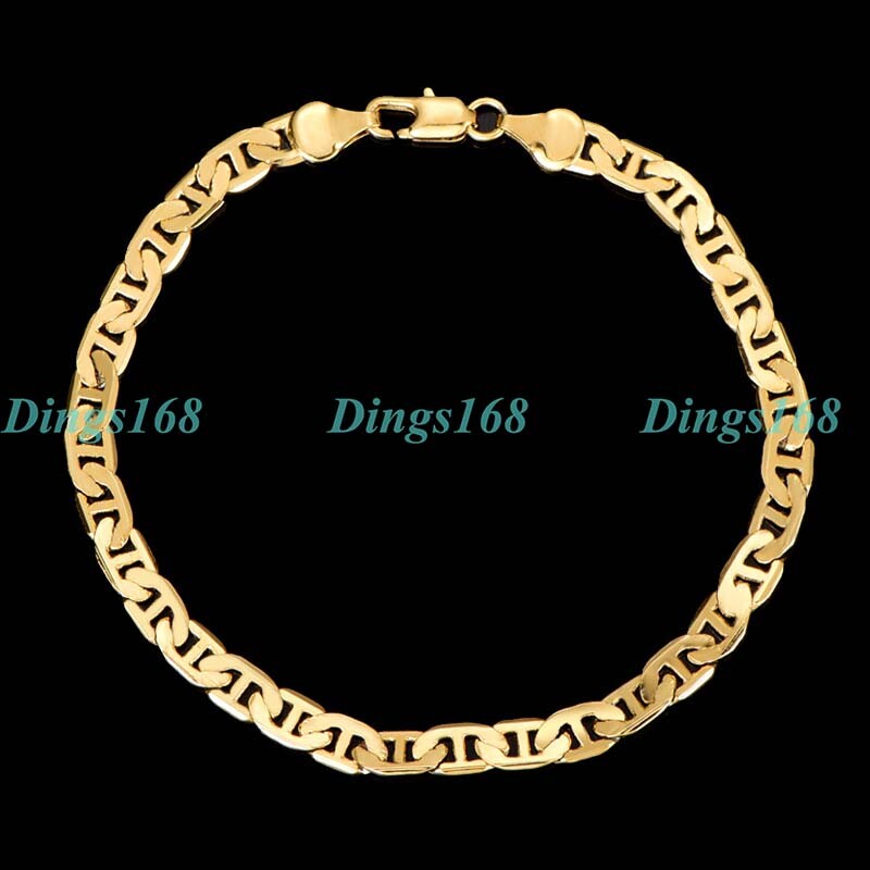18K Yellow Gold Filled Wide 8inch Flat Mariner Link Anchor Chain Anklet/Bracelet
