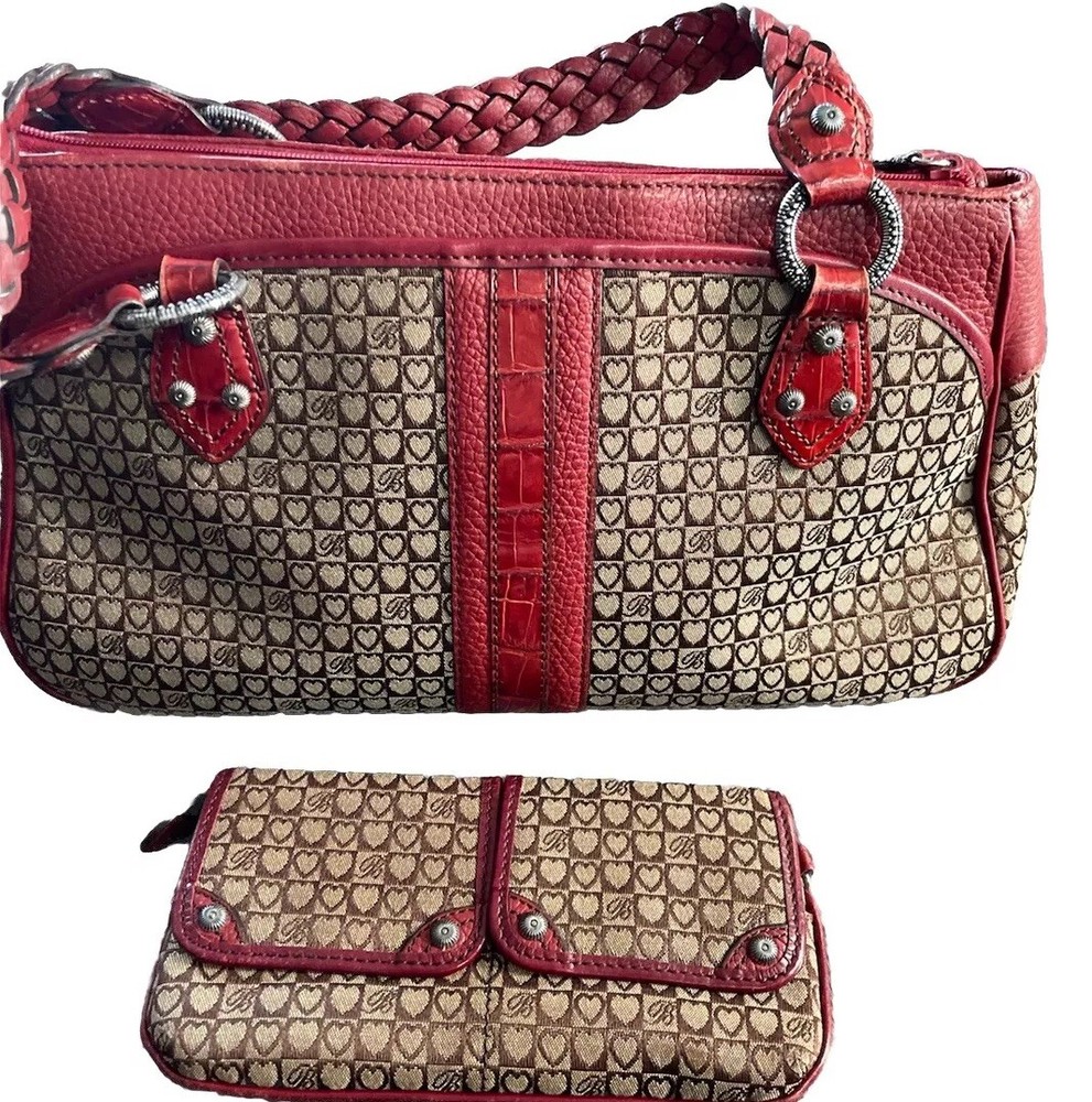 Vintage Brighton Ruby Red Brown Tote Weekender with Matching Wallet and Detachable Crossbody Strap  