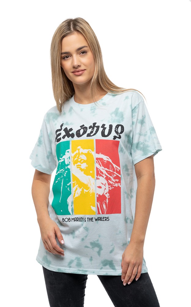 Official Unisex Bob Marley Exodus Rasta Dye Wash Green T-Shirt Size New
