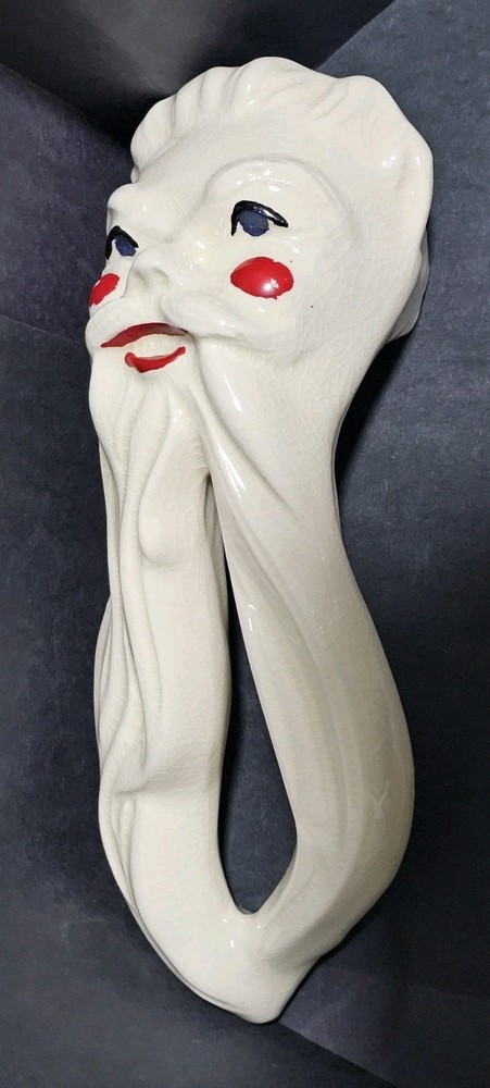 Christmas Santa Claus Face White Ceramic Wall Pocket Vase Cold Painted AS IS