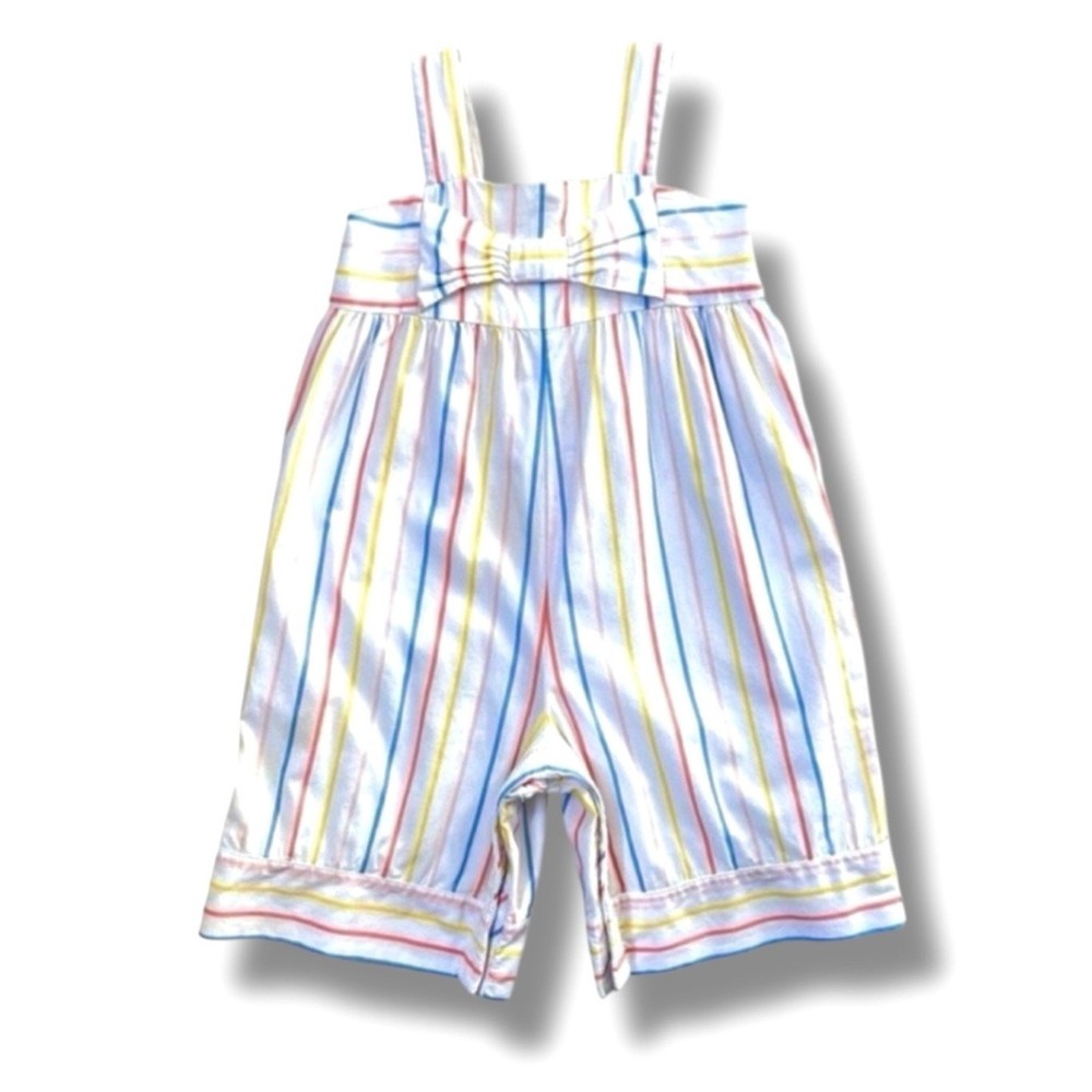 Janie and Jack Baby Rainbow Stripe Bow Snap Jumpsuit 6-12M Cotton One Piece