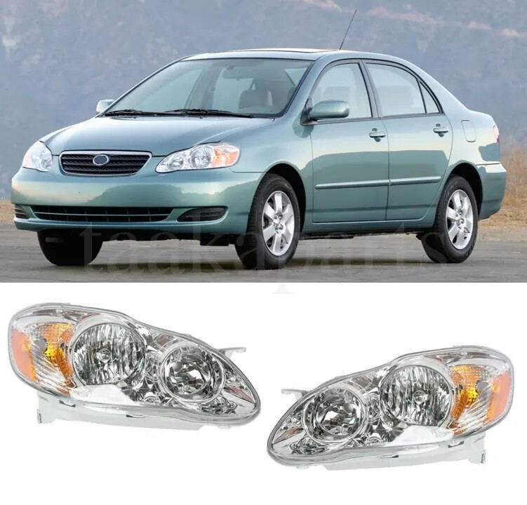 Headlights For 2003-2008 Toyota Corolla Chrome Housing Lamps TX/CA/GA