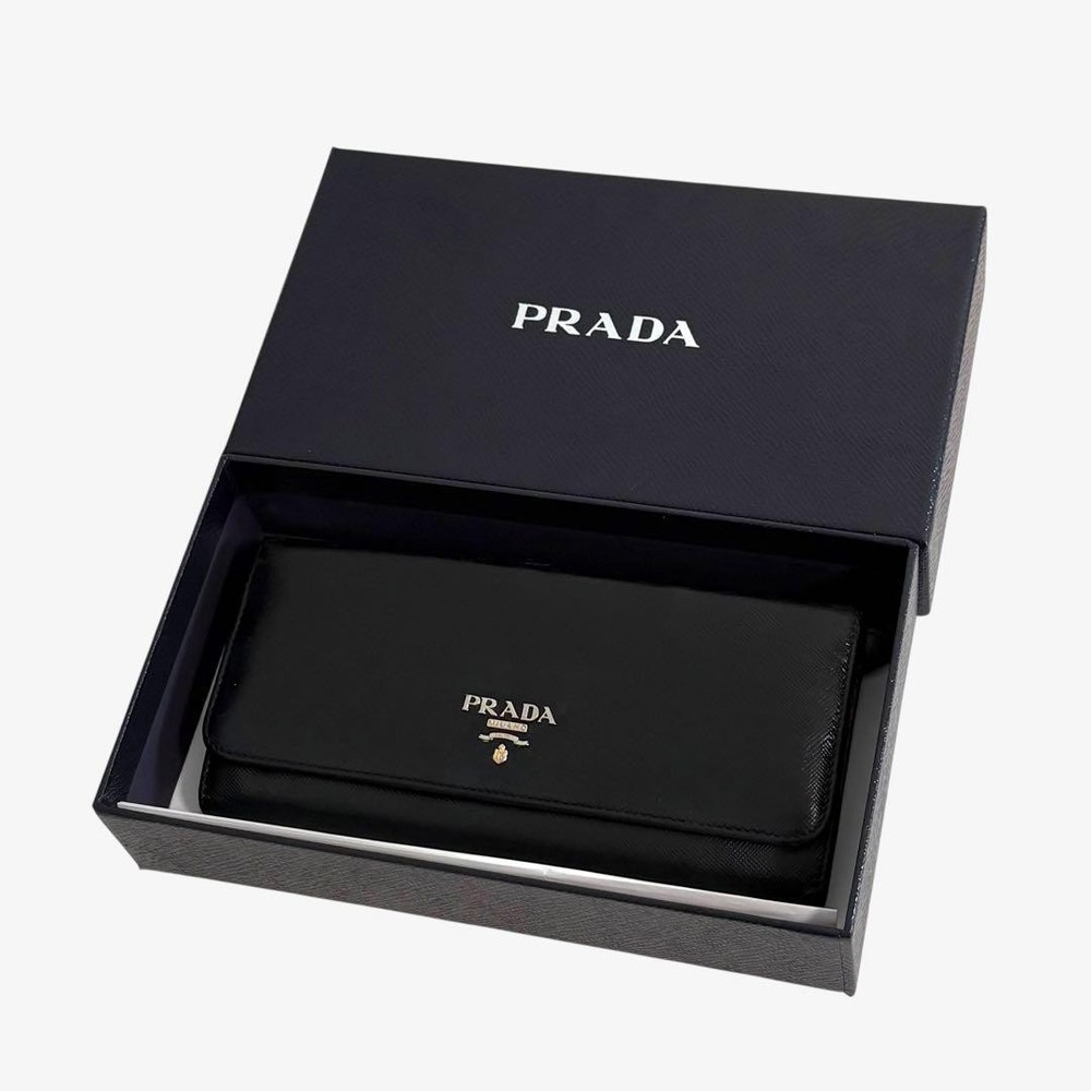 Prada Saffiano Bifold Long Wallet in Black Multi Color  
