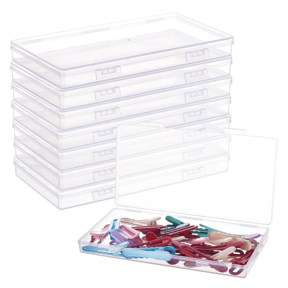 8 Pack Clear Plastic Storage Box 6.5x3.5x0.6 Inch with Double Hinge