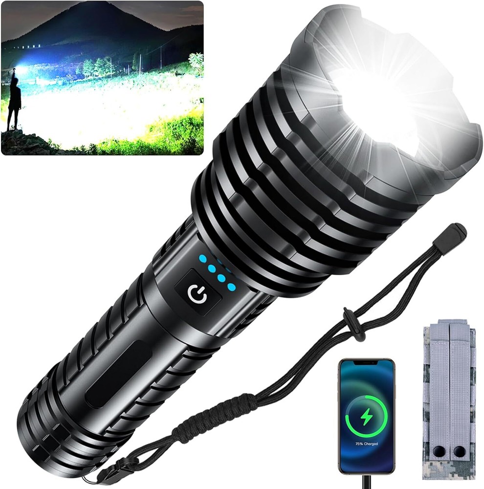 Super Bright LED Flashlight 1800000 High Lumens  Rechargeable Handheld Flas...