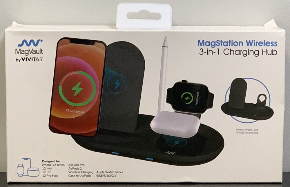 Wireless 3 in 1 Charging Hub for iPhone 12 Apple Phone Watch MagVault By Vivtar