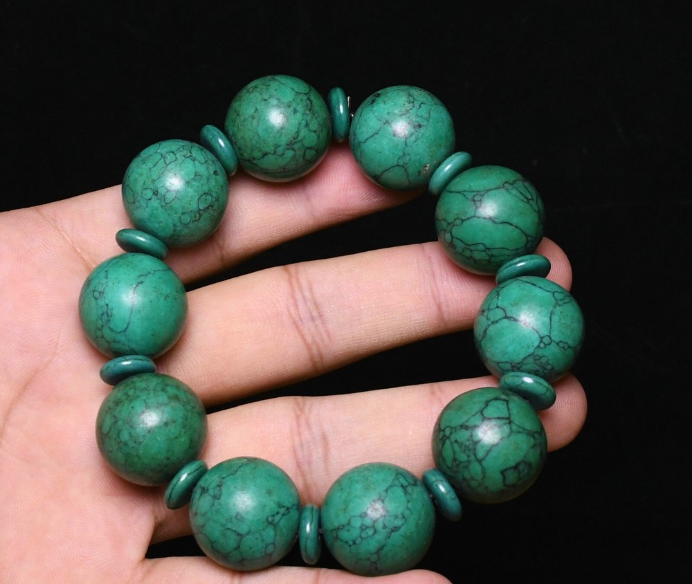 9CM Old Dynasty Natural Turquoise Beads Exorcism Bracelet Chain for Protection