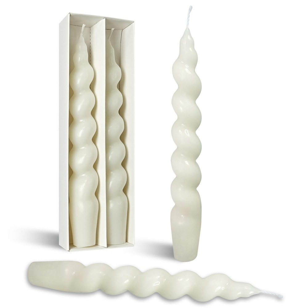 Spiral Taper Candle 7.5 Inch Milk White Unscented Smokeless Twisted Candlestick