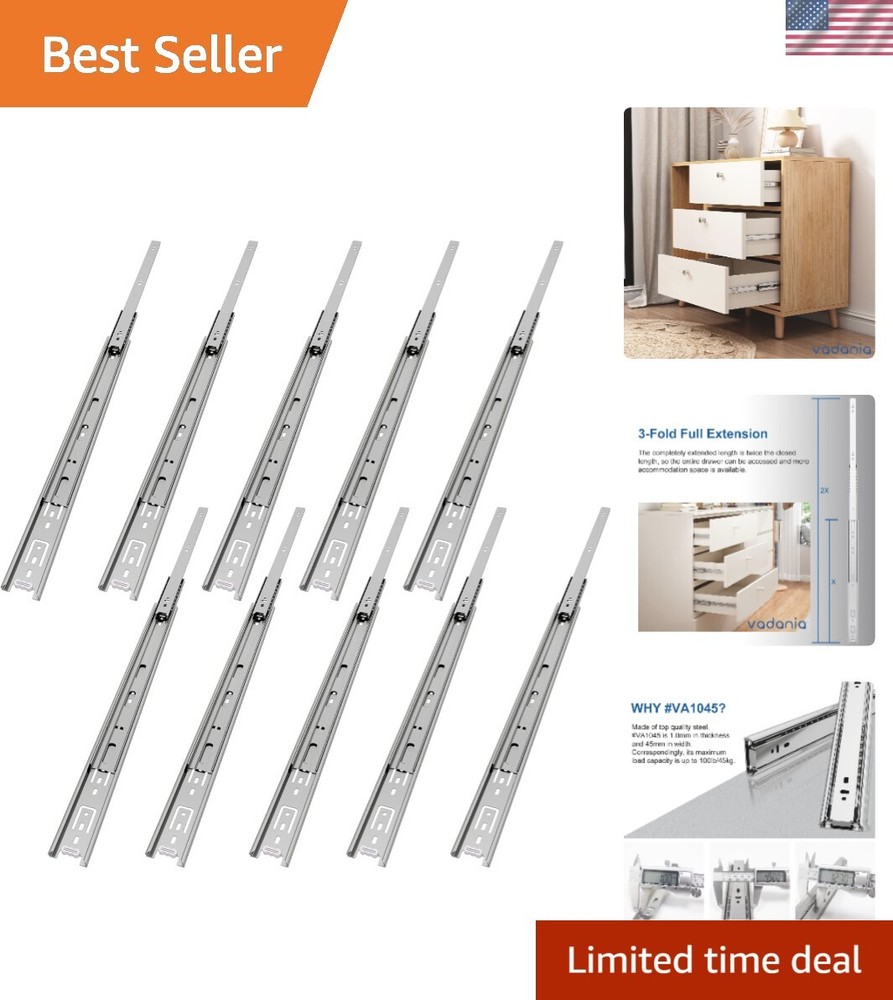 24-Inch Full Extension Chrome Ball Bearing Drawer Slides 100Lb Capacity Side Mount