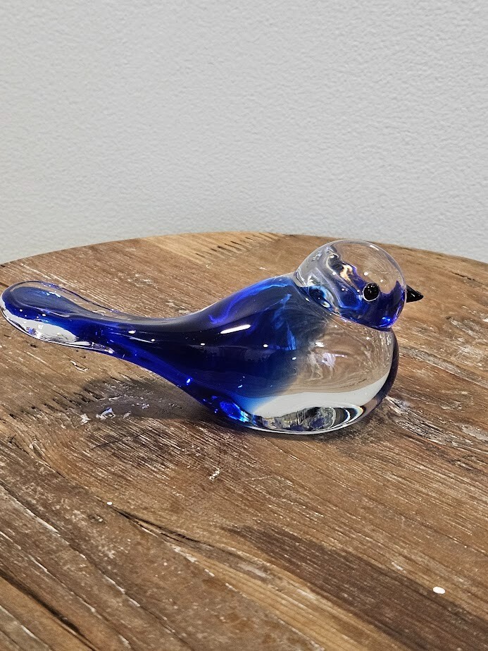 Dale Tiffany Hand Blown Bird Art Glass Blue Clear Swirl Figurine Paperweight