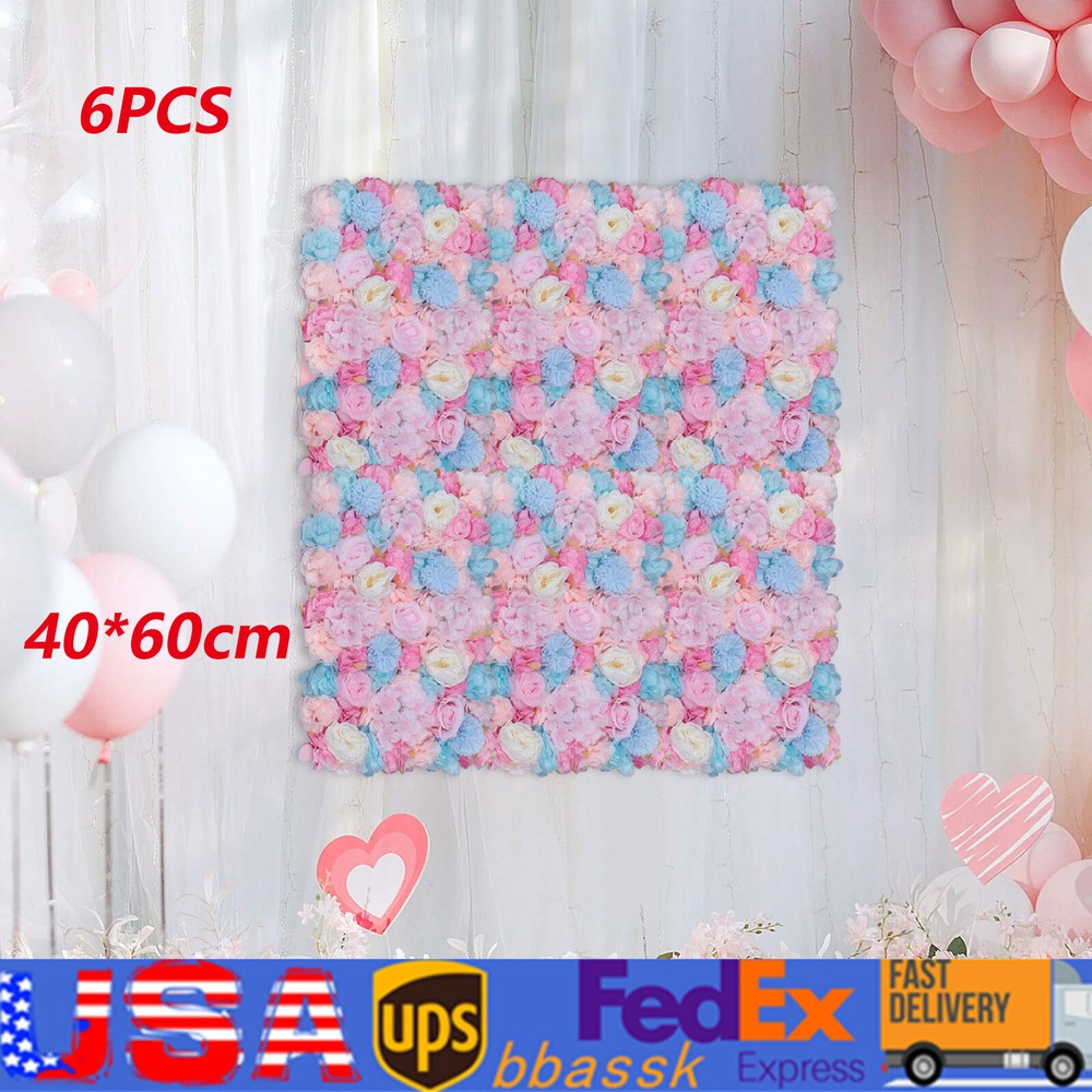 6pcs Wedding Artificial Flower Wall Panel Orchid Pink Silk Petals Backdrop Decor