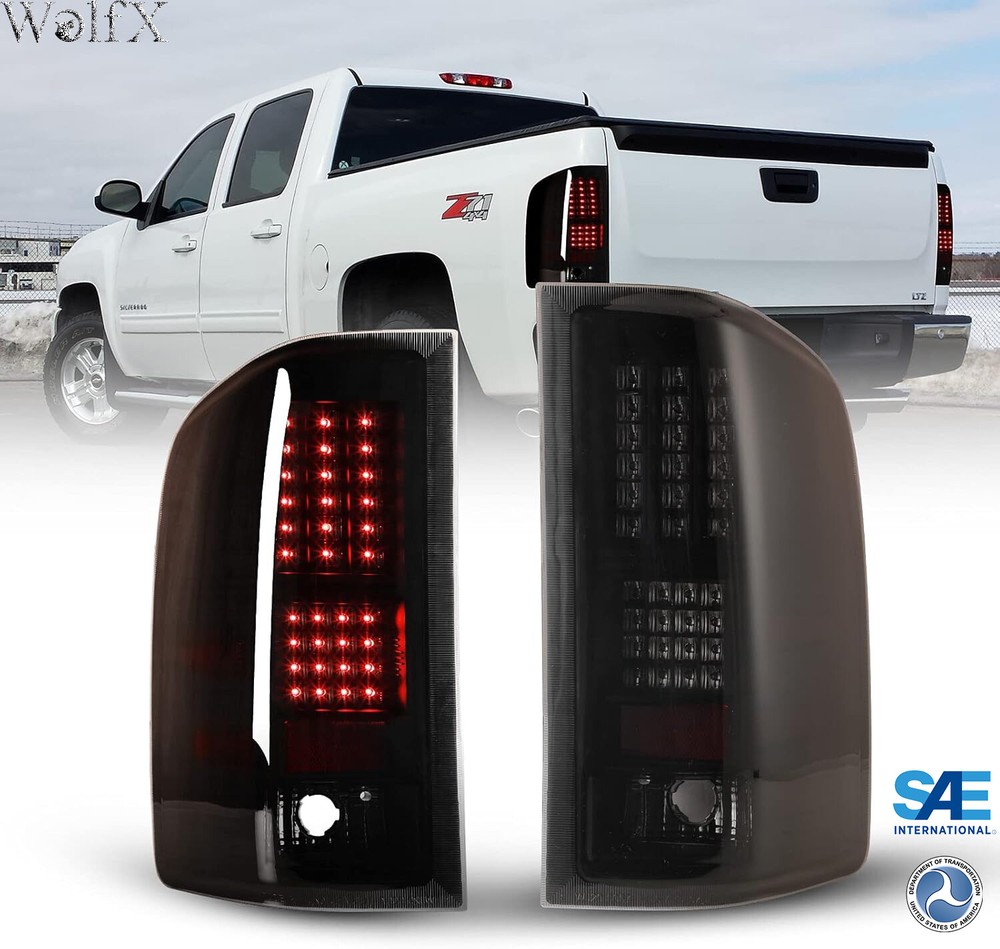 Black Smoke 2007-2013 Chevy Silverado 1500 2500 LED Tube Tail Lights Brake Lamps