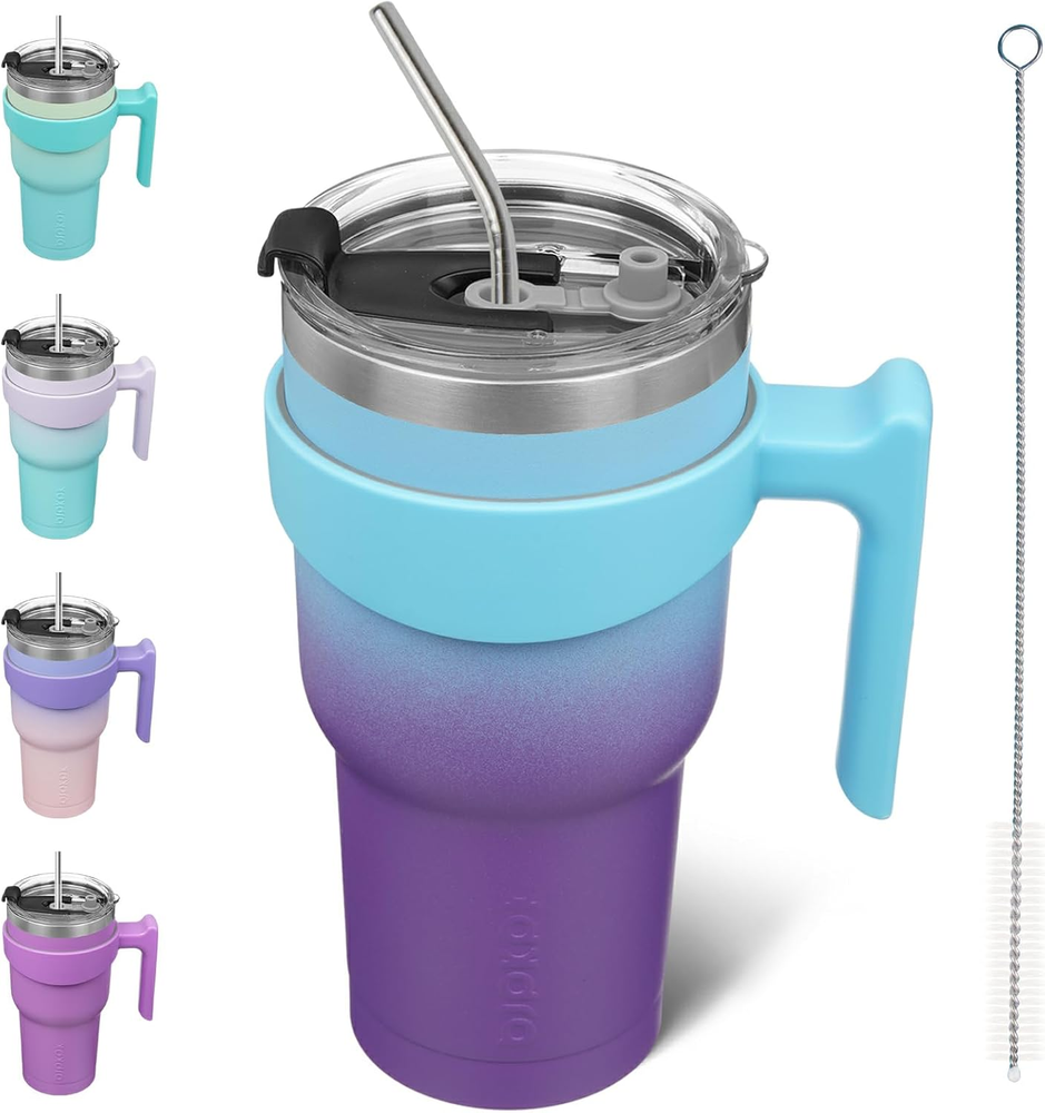 30 Oz Tumbler with Handle Insulated Tumbler with Lid and Straw Stainless Steel T