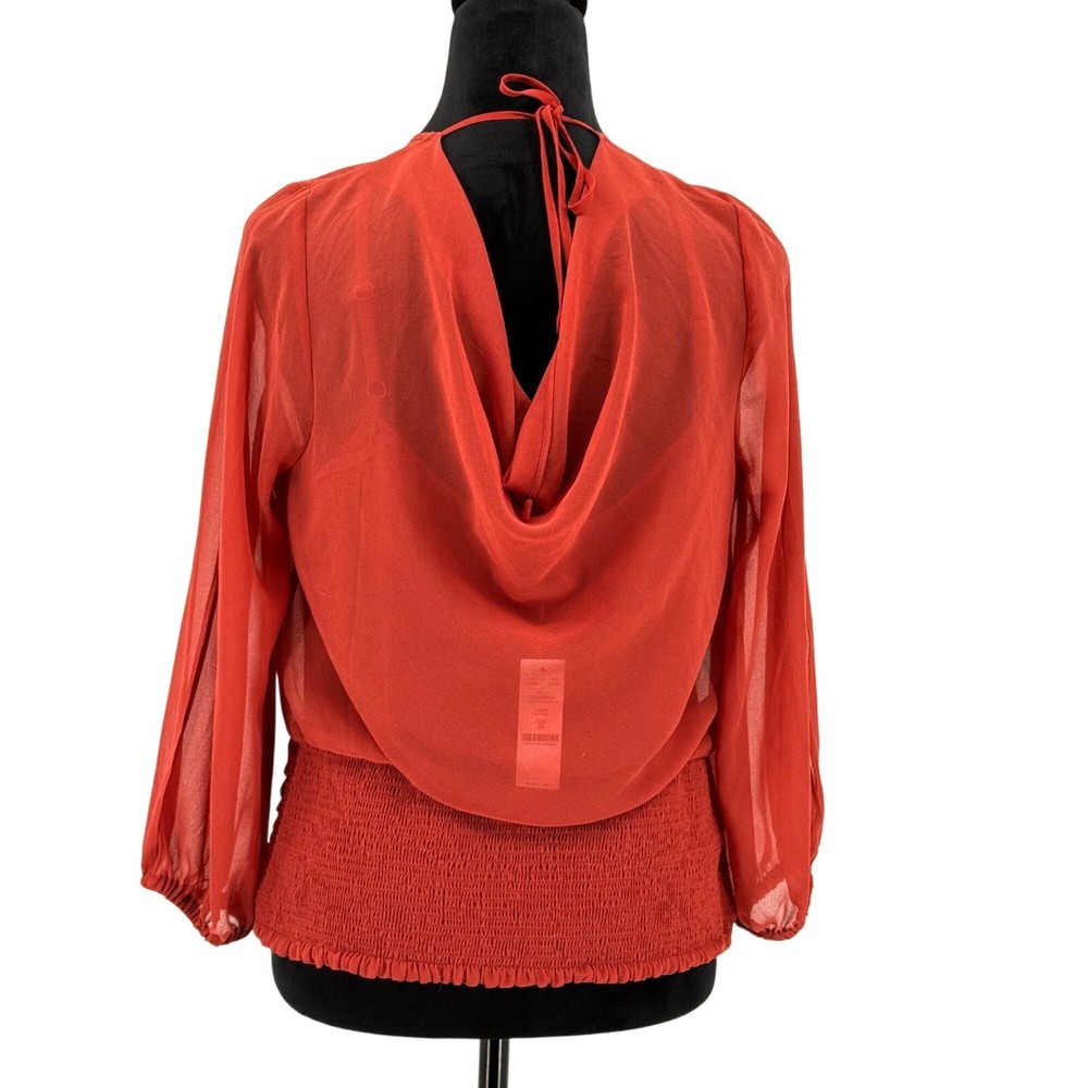 White House Black Market Sheer Top Womens 10 NEW Ruched Cowl Neck Tie Balloon