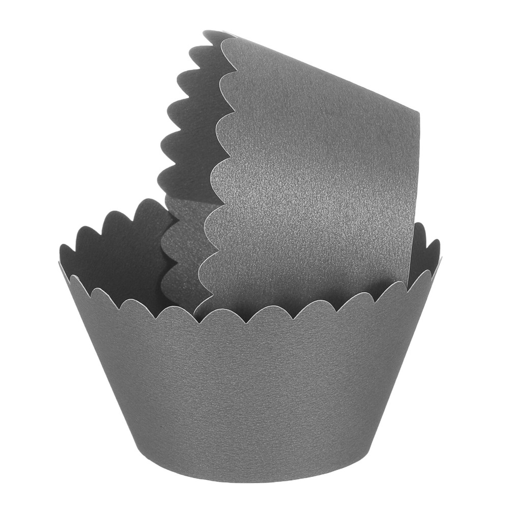 50 Pcs Cupcake Wrapper for Decoration Baking Dark Grey(Flower Pearlescent Paper)