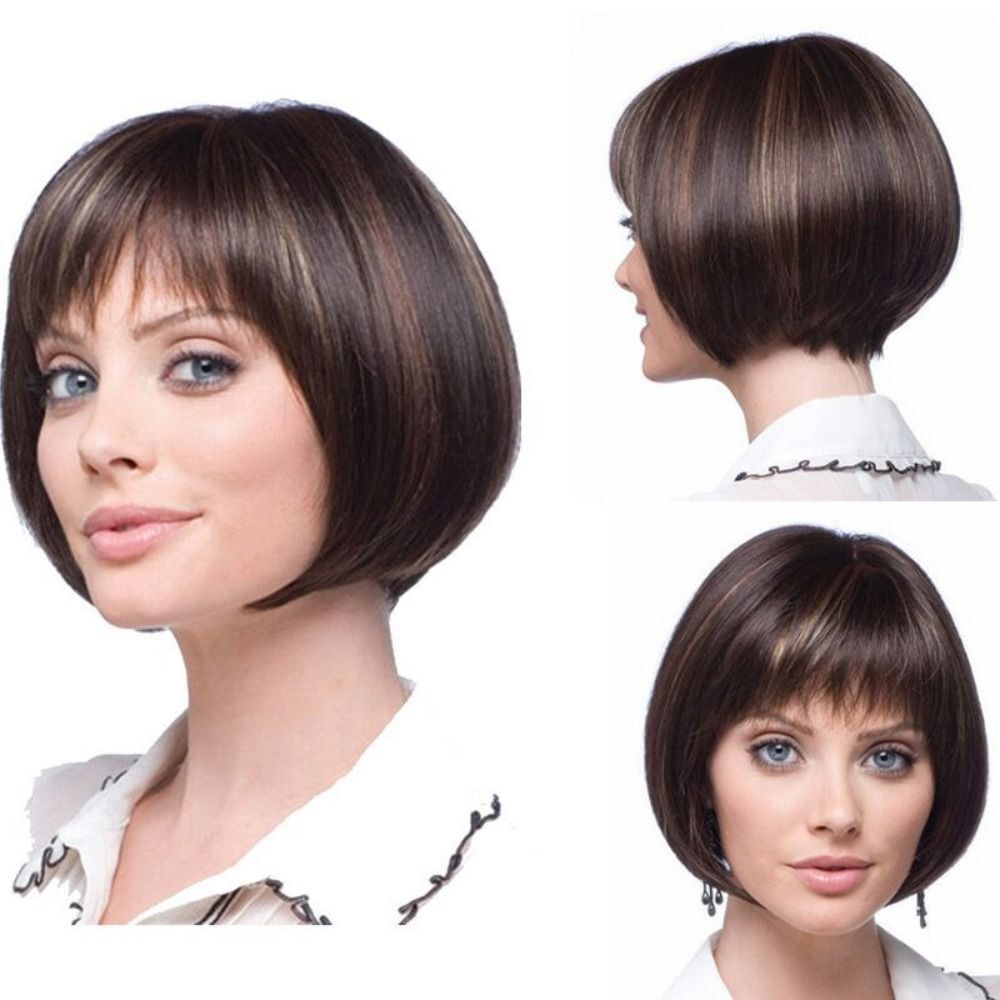 Blonde Root Ombre Short Straight Bob Wig with Bangs for Women