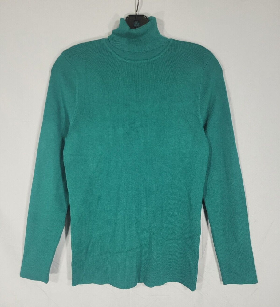 Nwt CHICO'S Teal STRETCHY Ribbed Knit TURTLENECK Body-Hugging SWEATER 1 (US M)