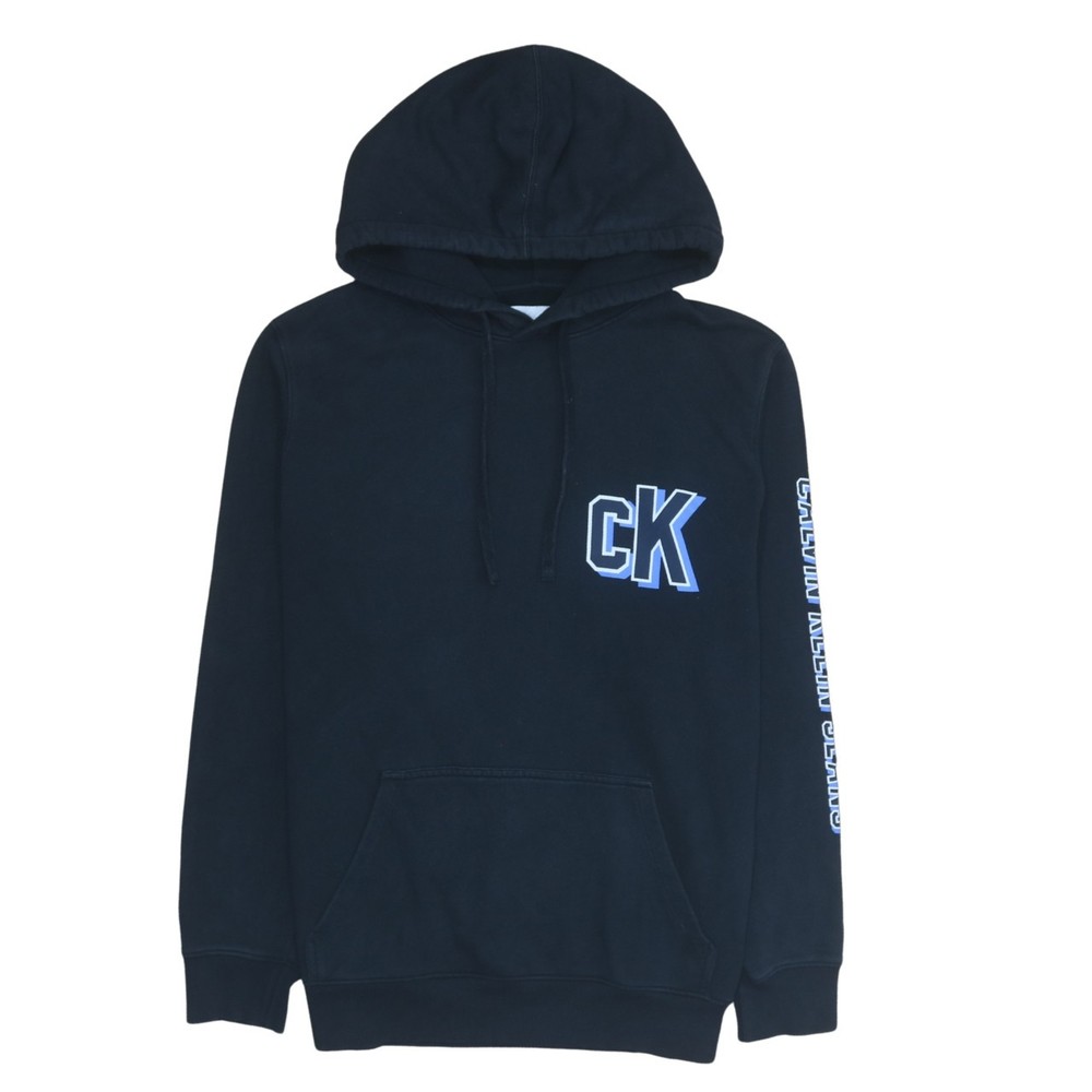Calvin Klein Womens Hoodie Black Graphic Logo Sleeve Fleece Hooded Pullover L