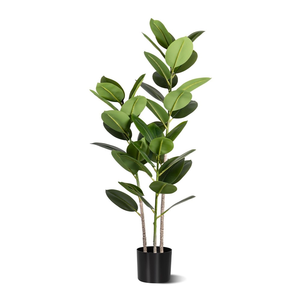 Artificial Rubber Tree Faux Ficus Potted Fake Tropical Plant Decor Indoor Greenery