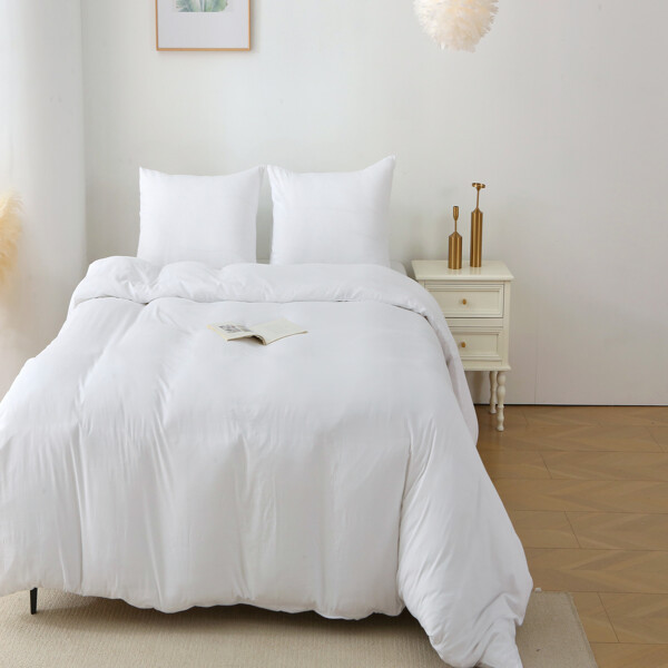 Queen Size Solid Color Duvet Cover Set with 2 Pillowcases