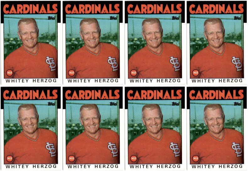 (8) 1986 Topps #441 Whitey Herzog St. Louis Cardinals Card Lot