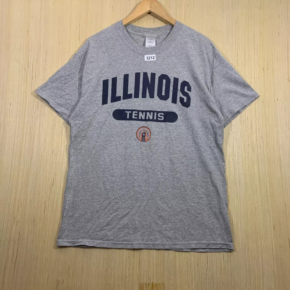 Vintage Illinois Tennis Shirt Adult Large Grey Short Sleeve Men's Pullover Y2K