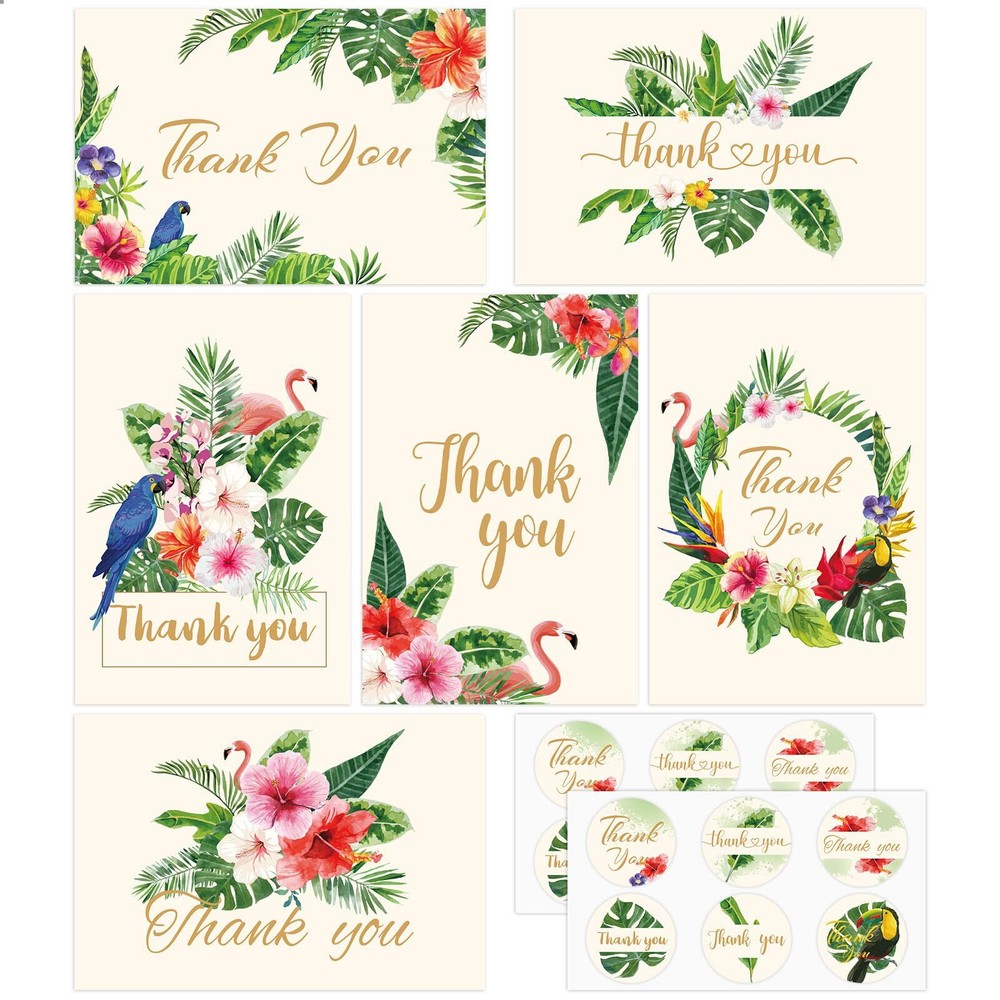 Whaline 36 Pack Tropical Thank You Cards Summer Note Cards with Stickers Enve...