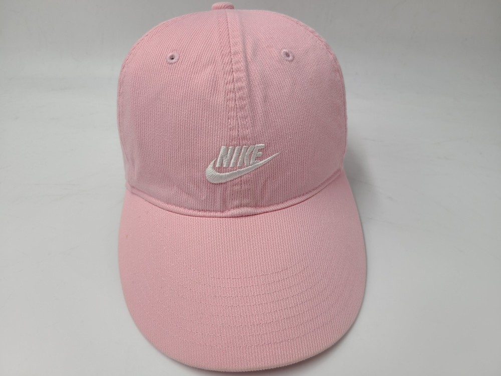 Women Nike Strapback Adjustable (Fits Small) Hat Cap Cotton Swoosh Pink White