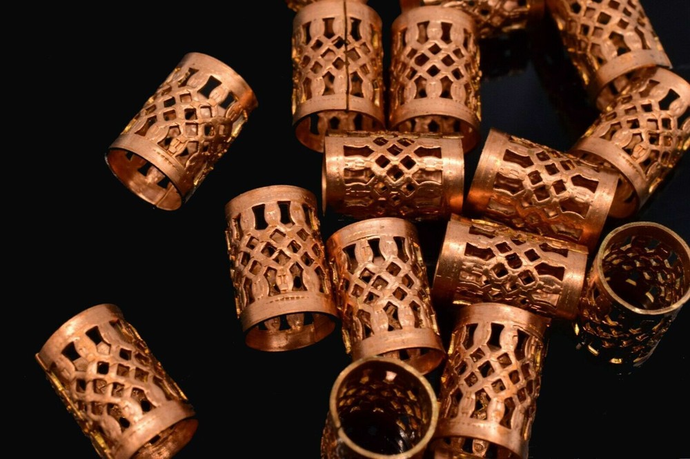 10 Copper Filigree Tube Crafts Jewelry Finding 11 x 8 mm Vintage