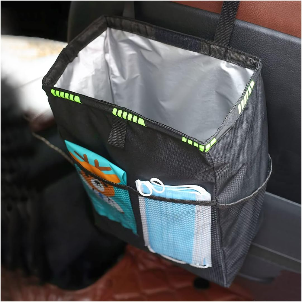 Hanging Car Trash Can with Storage Pockets, Waterproof Leakproof Oxford Auto Gar