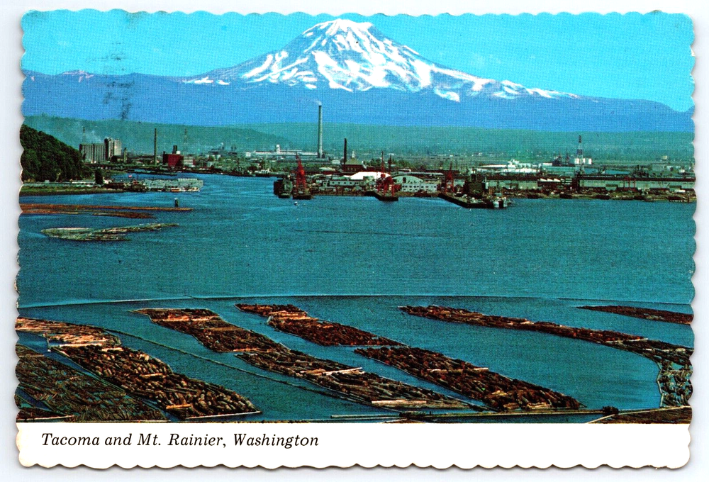 VINTAGE OLD ANTIQUE POSTCARD PICTURE MT. RAINIER BAY PORT TACOMA WASHINGTON USA