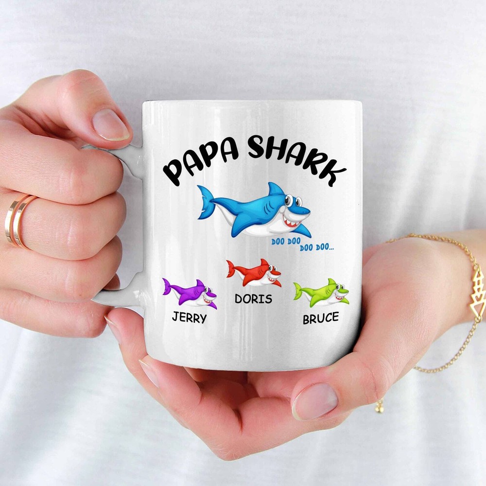 Fathers Day Gift Papa Shark Doo Doo Customized Mug Personalized Mug For Dad With-image