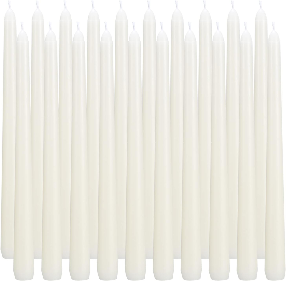 20 Ivory Unscented Smokeless 10-Inch Taper Candles Set