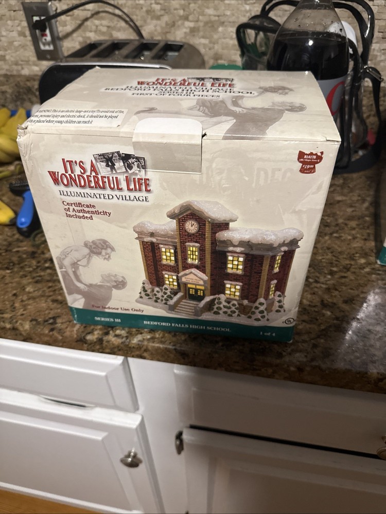 Enesco It's A Wonderful Life Bedford Falls High School Lighted Collectible with COA