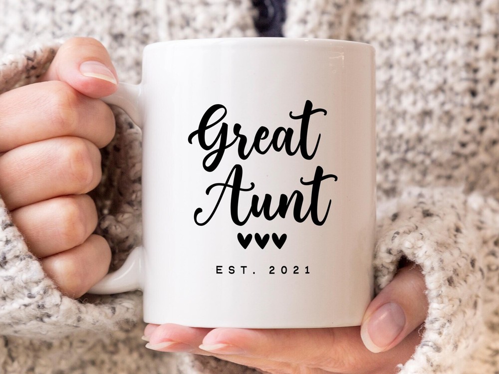 Taza de café Great Aunt Est anuncio de embarazo taza de café regalo personalizado para
