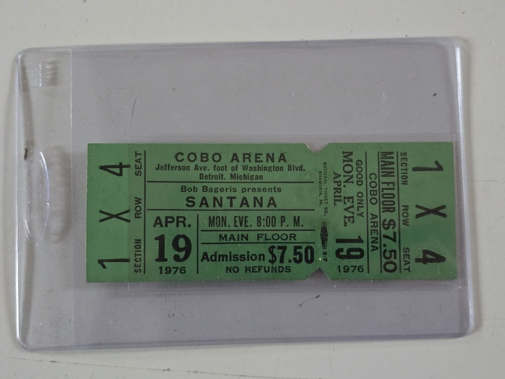 Original Santana Full Unused Concert Ticket Cobo Arena Detroit 4/19/76