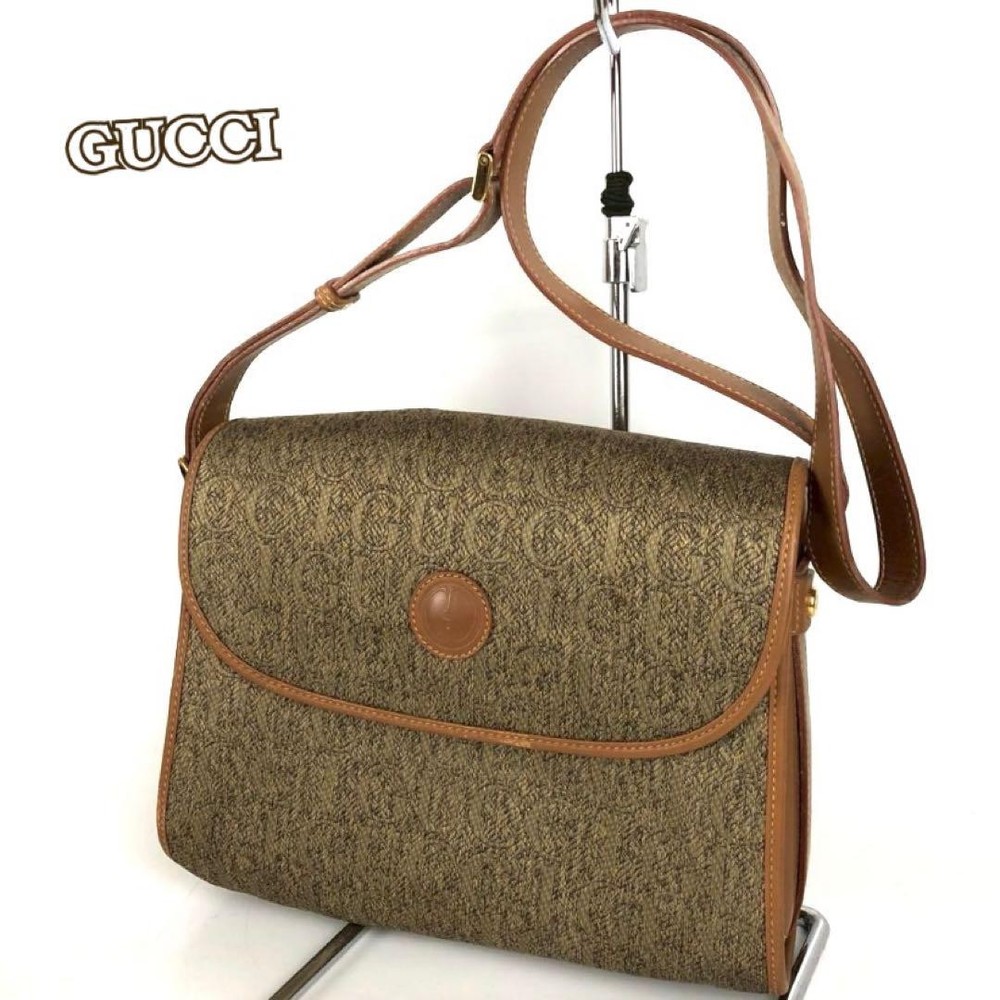 GUCCI Vintage GG Canvas Shoulder Bag Brown Authentic F06181589